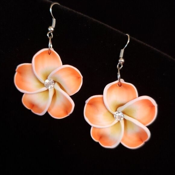 Beautiful Orange Yellow Tropical Flower Blossom Earrings - Picture 1 of 3